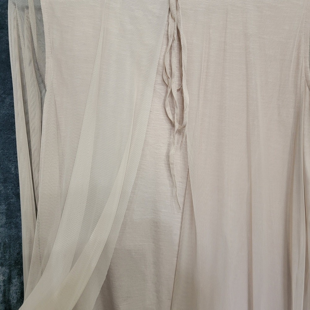 LOGO‎ Lavish Top M Beige Floral Embroidered Mesh Overlay Boho Artsy Cottagecore - Picture 7 of 16